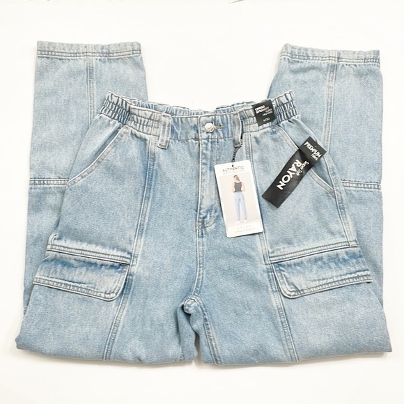 NEW Simple Society Super High Rise Cargo Straight denim jeans - Picture 2 of 7